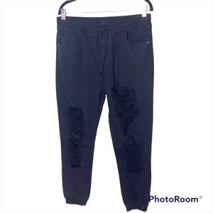 8th of LA Distressed Jogger Jeans Black Size Large NWT
